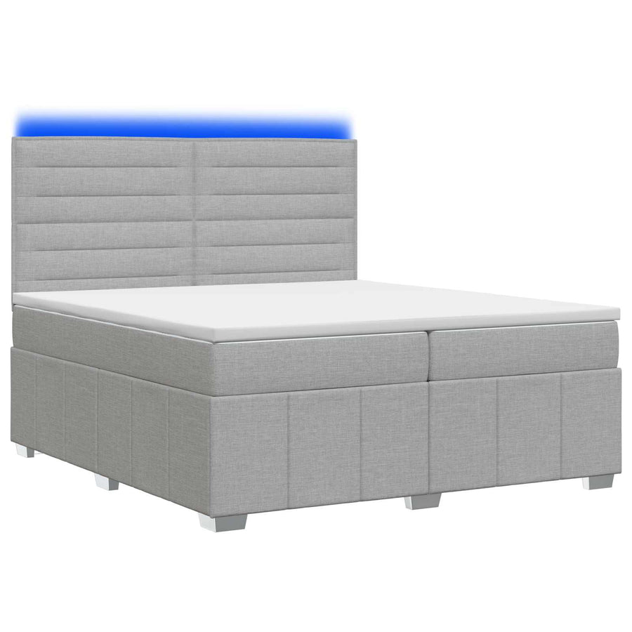 LED Boxspring Bed met Matras Lichtgrijs 200 x 200 cm Stof