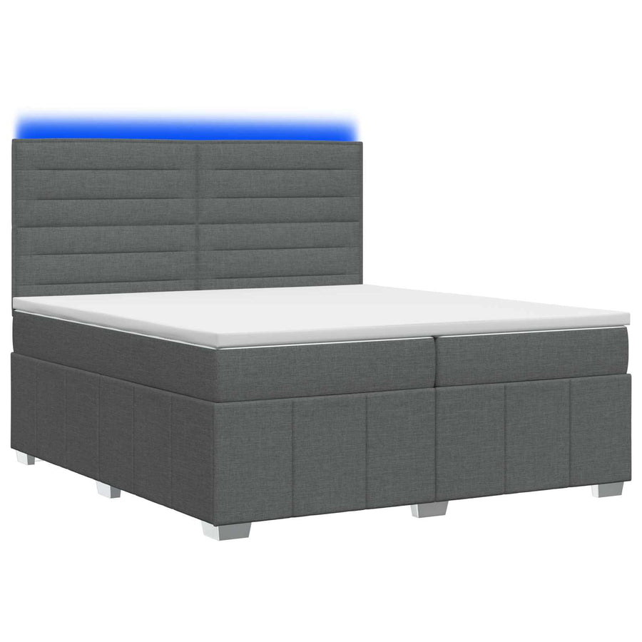 LED Boxspring Bed met Matras Donkergrijs 200 x 200 cm Stof