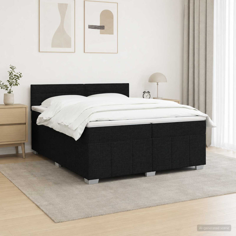 LED Boxspring Bed met Matras Zwart 200 x 200 cm Stof