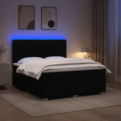 LED Boxspring Bed met Matras Zwart 200 x 200 cm Stof