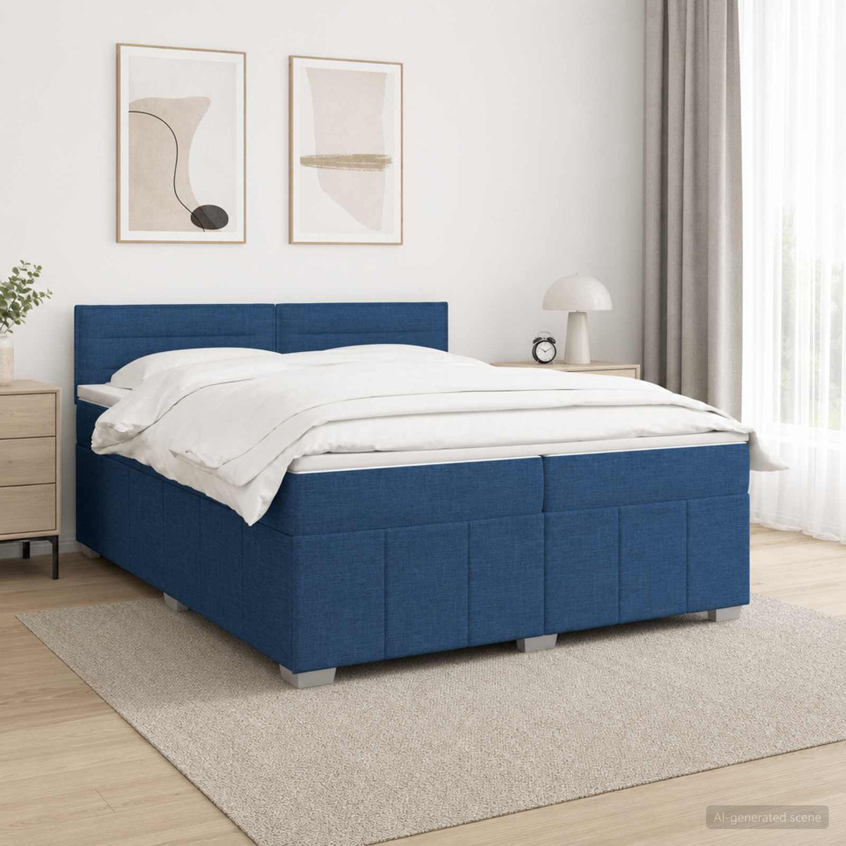 LED Boxspring Bed met Matras Blauw 200 x 200 cm Stof
