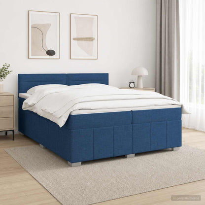 LED Boxspring Bed met Matras Blauw 200 x 200 cm Stof
