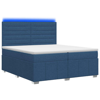 LED Boxspring Bed met Matras Blauw 200 x 200 cm Stof