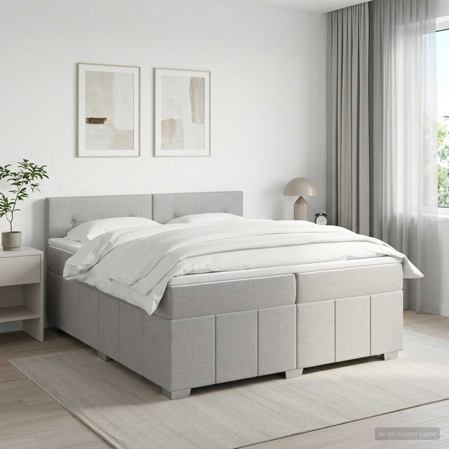 LED Boxspring Bed met Matras Lichtgrijs 200 x 200 cm Stof