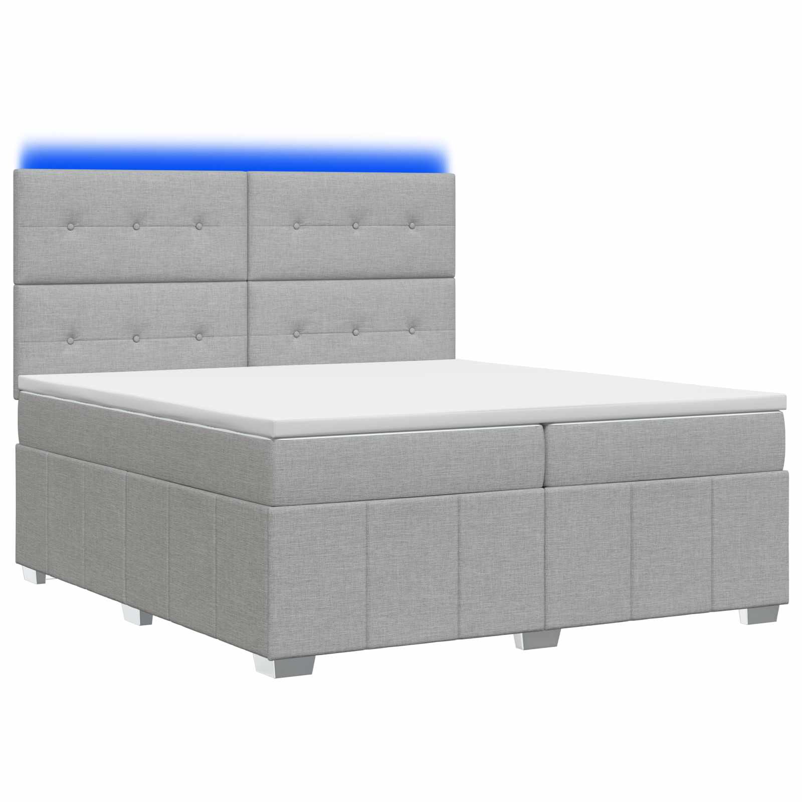 LED Boxspring Bed met Matras Lichtgrijs 200 x 200 cm Stof