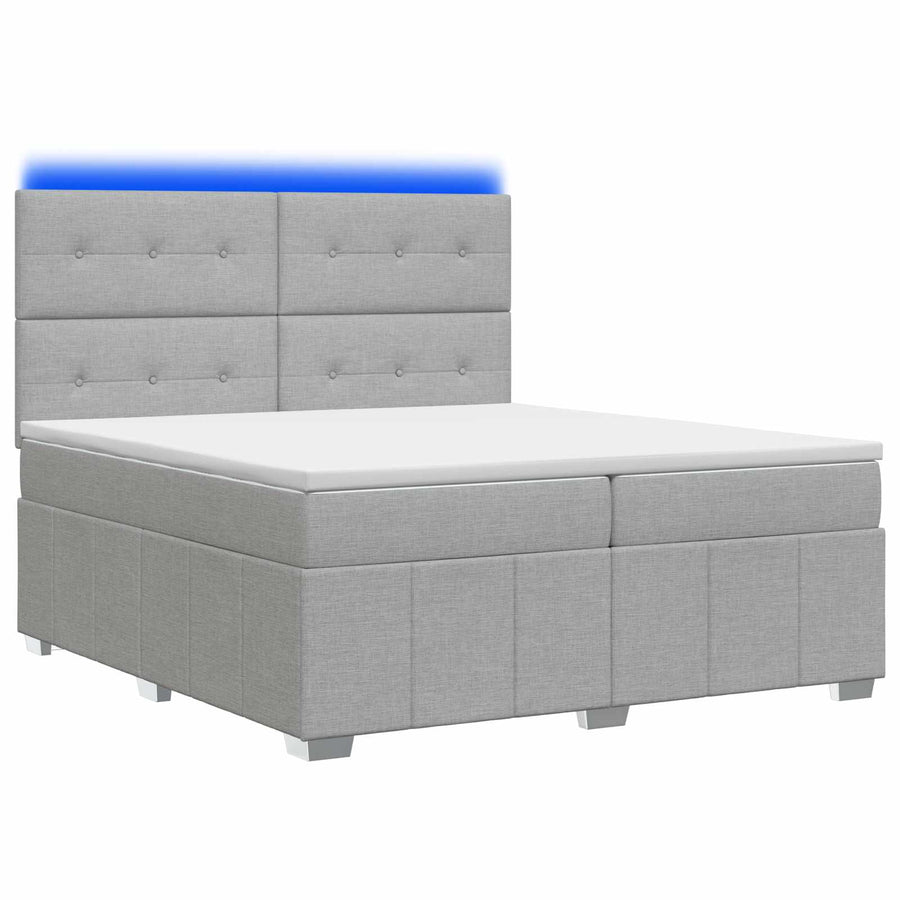 LED Boxspring Bed met Matras Lichtgrijs 200 x 200 cm Stof