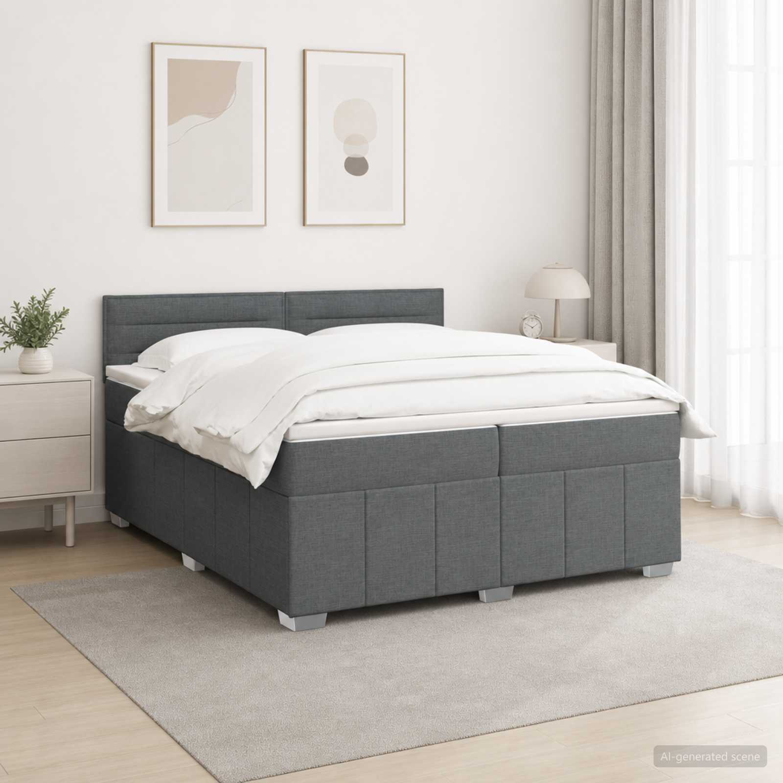 LED Boxspring Bed met Matras Donkergrijs 200 x 200 cm Stof