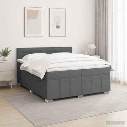 LED Boxspring Bed met Matras Donkergrijs 200 x 200 cm Stof