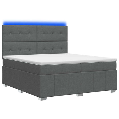 LED Boxspring Bed met Matras Donkergrijs 200 x 200 cm Stof