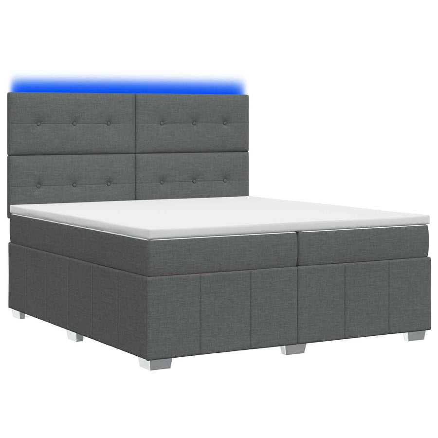 LED Boxspring Bed met Matras Donkergrijs 200 x 200 cm Stof