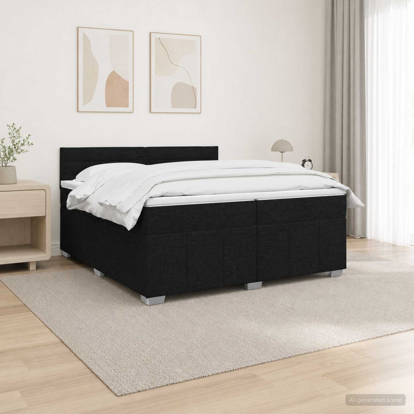LED Boxspring Bed met Matras Zwart 200 x 200 cm Stof
