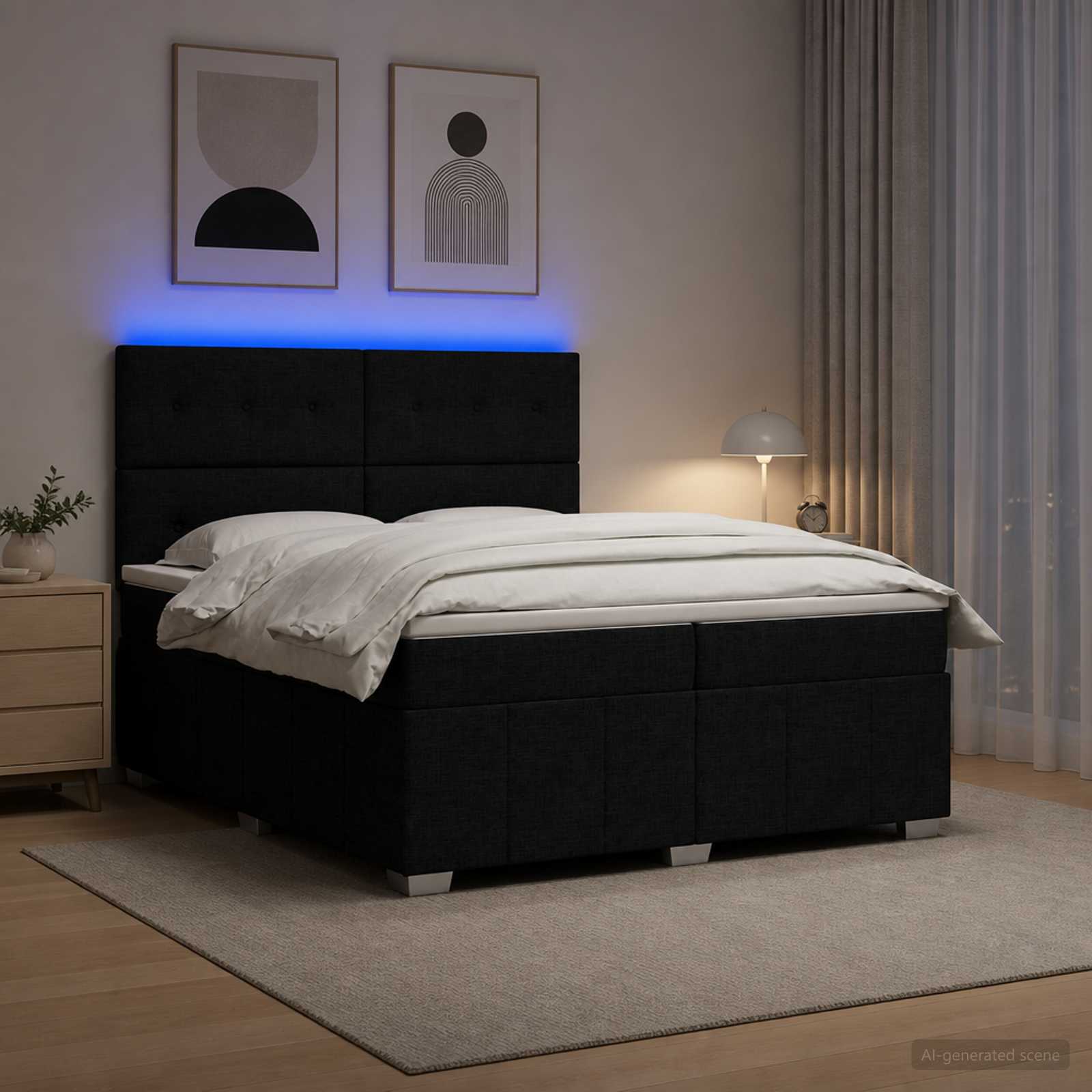 LED Boxspring Bed met Matras Zwart 200 x 200 cm Stof