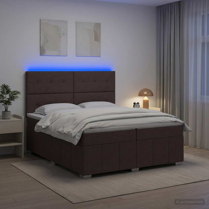 LED Boxspring Bed met Matras Donkerbruin 200 x 200 cm Stof