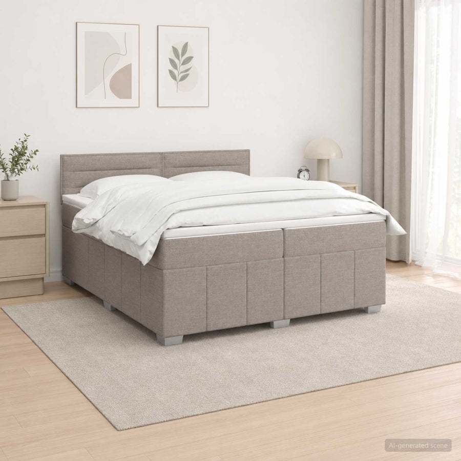 LED Boxspring Bed met Matras Taupe 200 x 200 cm Stof