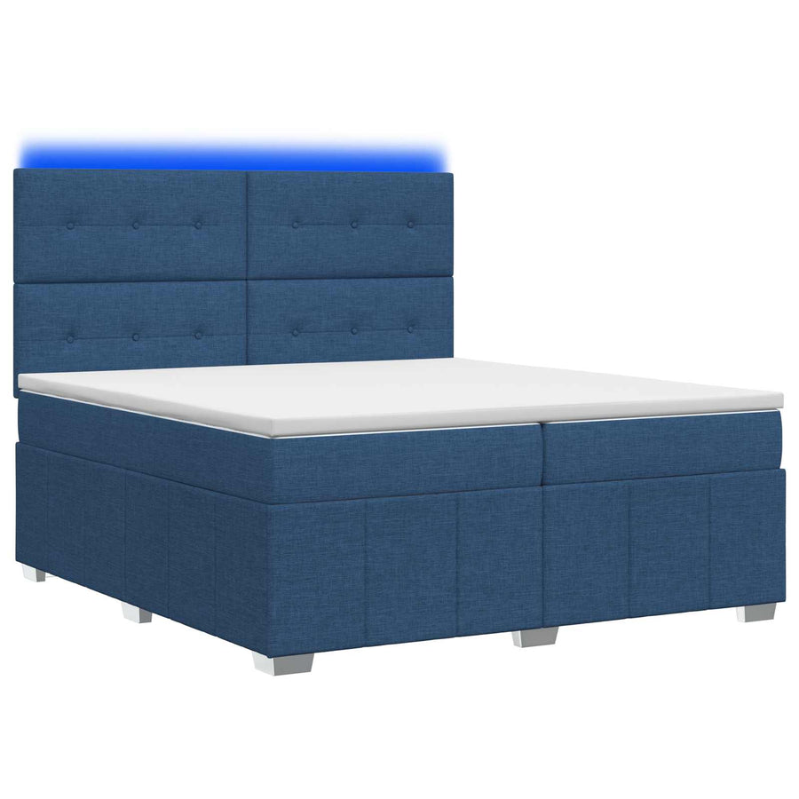 LED Boxspring Bed met Matras Blauw 200 x 200 cm Stof