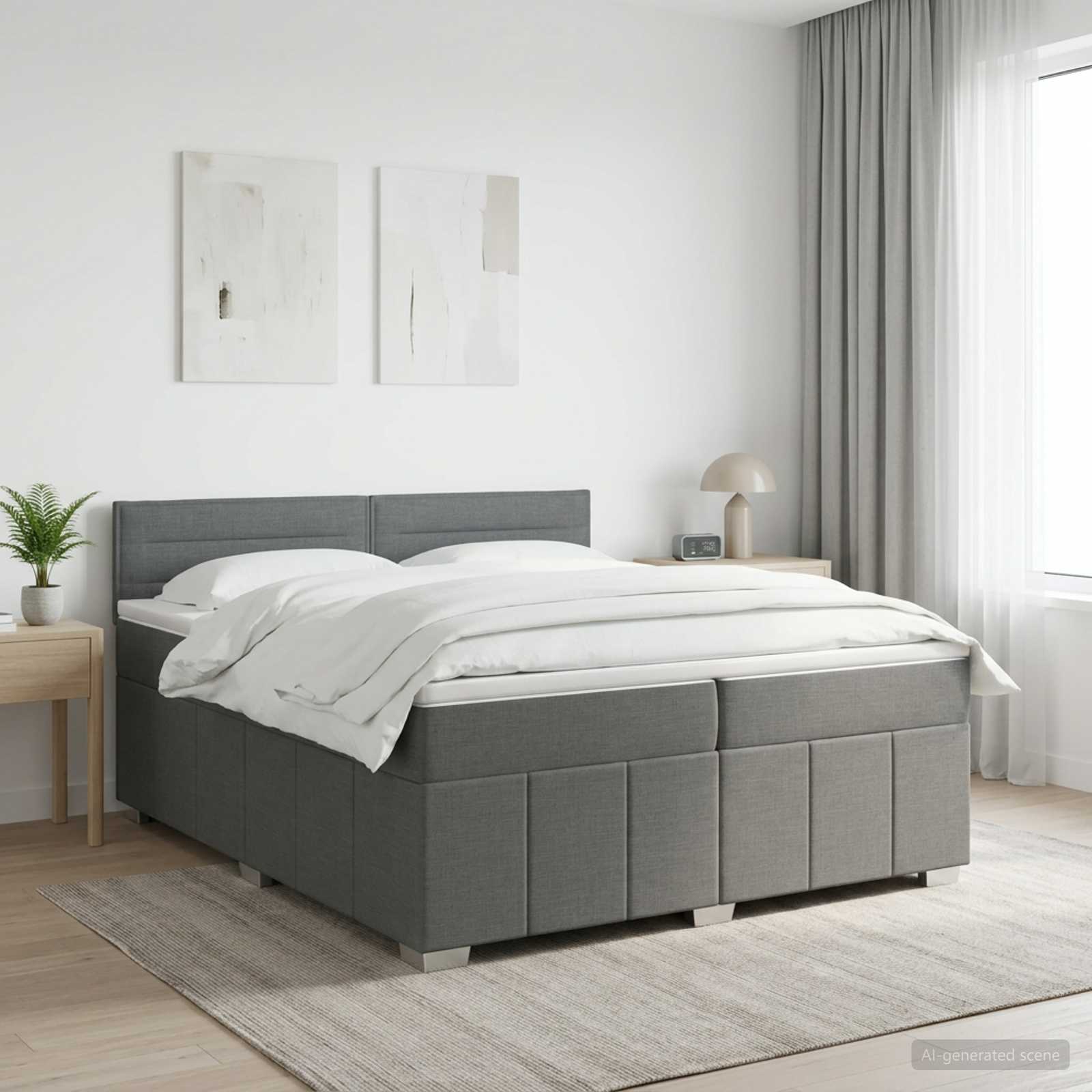 LED Boxspring Bed met Matras Donkergrijs 200 x 200 cm Stof