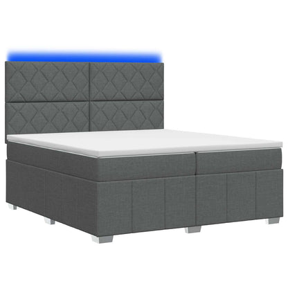 LED Boxspring Bed met Matras Donkergrijs 200 x 200 cm Stof