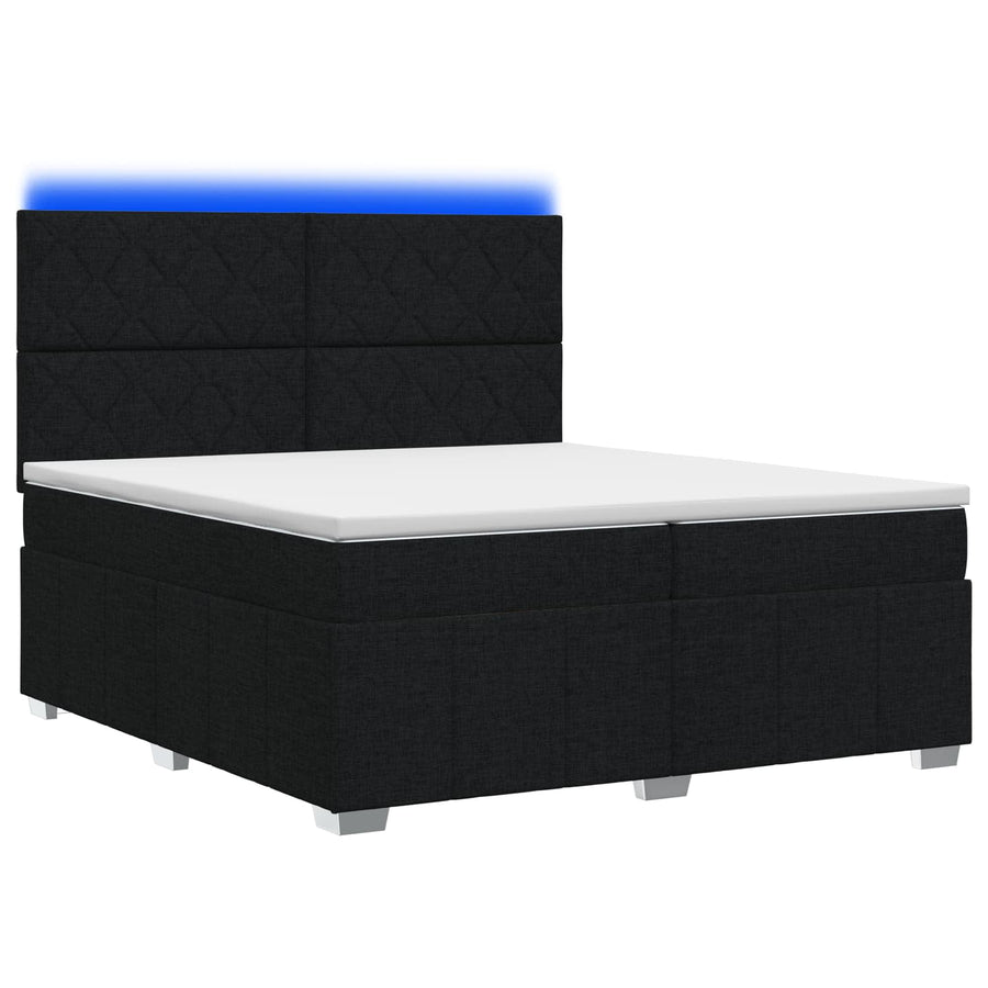 LED Boxspring Bed met Matras Zwart 200 x 200 cm Stof