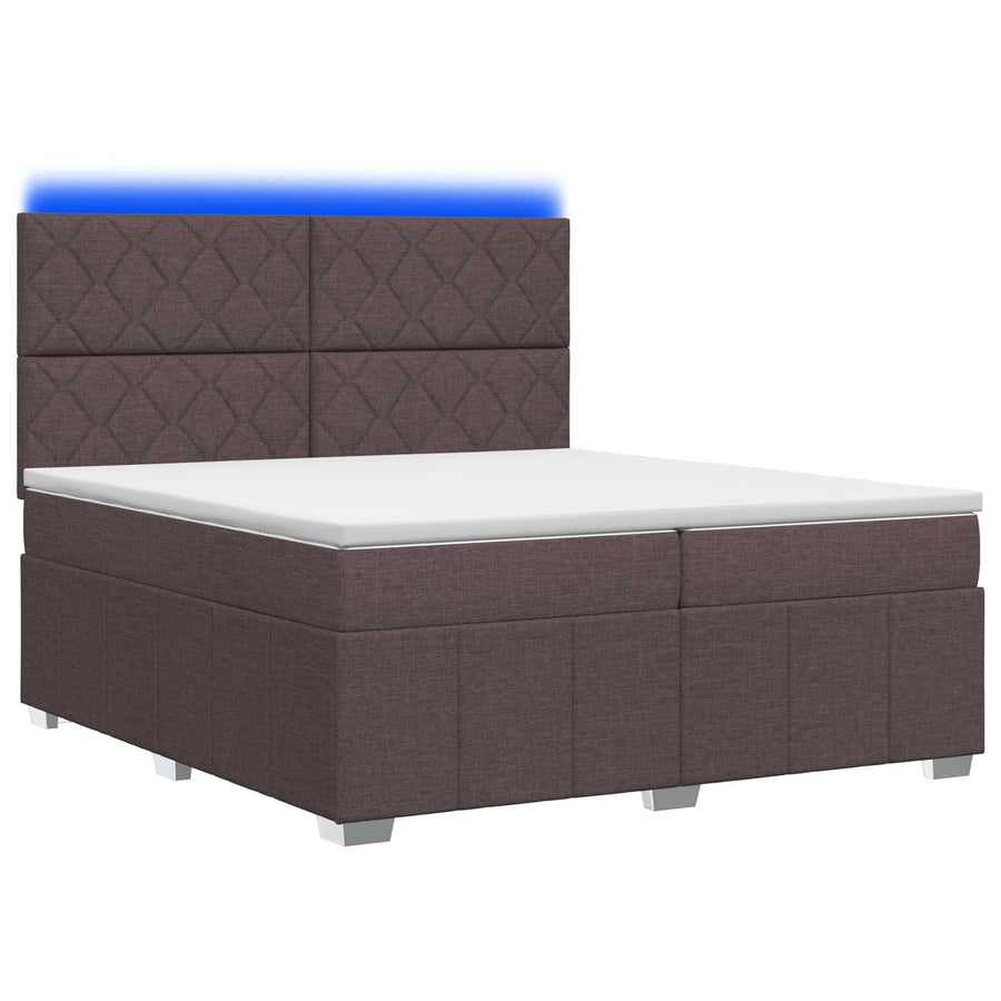 LED Boxspring Bed met Matras Donkerbruin 200 x 200 cm Stof