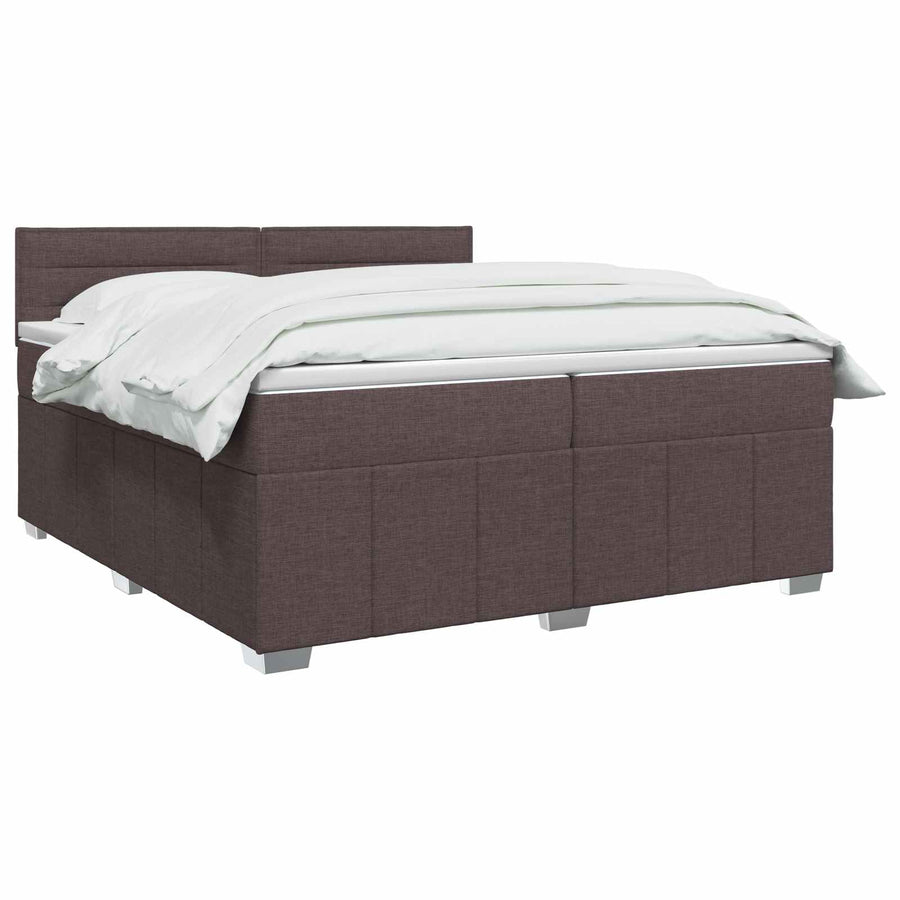 LED Boxspring Bed met Matras Donkerbruin 200 x 200 cm Stof