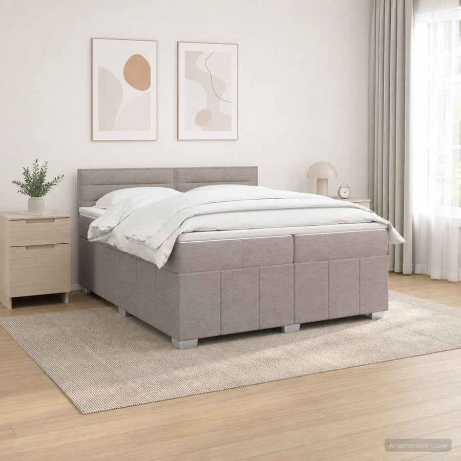LED Boxspring Bed met Matras Taupe 200 x 200 cm Stof