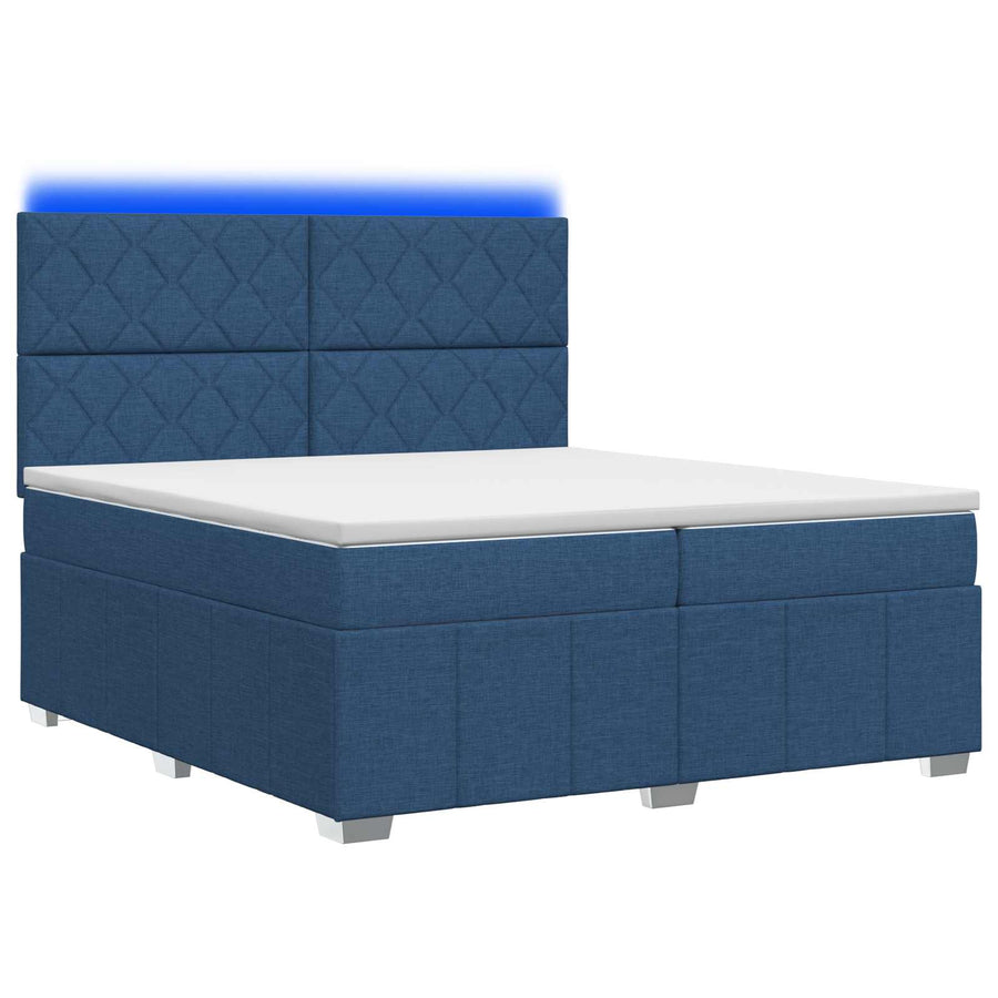 LED Boxspring Bed met Matras Blauw 200 x 200 cm Stof