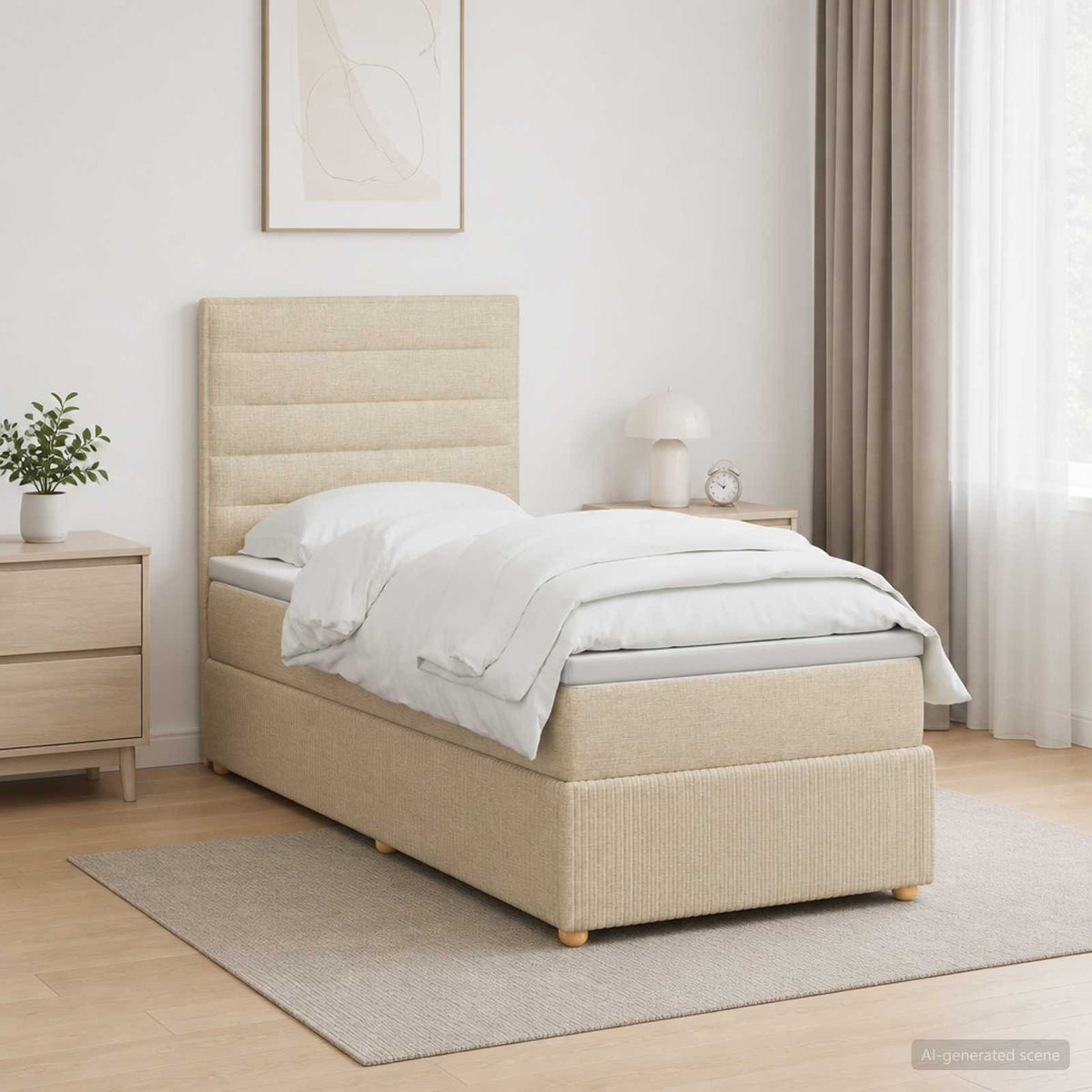 LED Boxspring Bed met Matras Crèmekleurig 80 x 200 cm Stof
