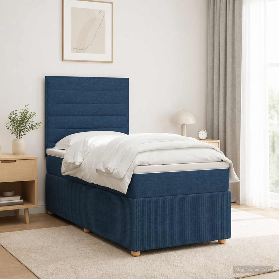 LED Boxspring Bed met Matras Blauw 100 x 200 cm Stof