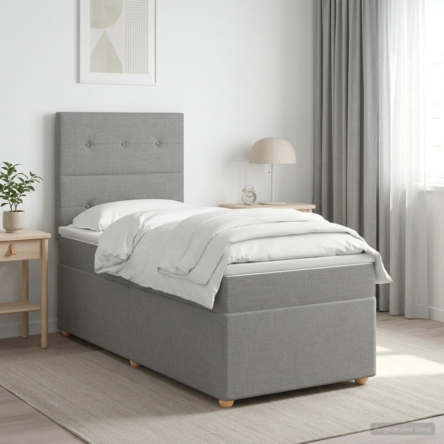 LED Boxspring Bed met Matras Lichtgrijs 100 x 200 cm Stof