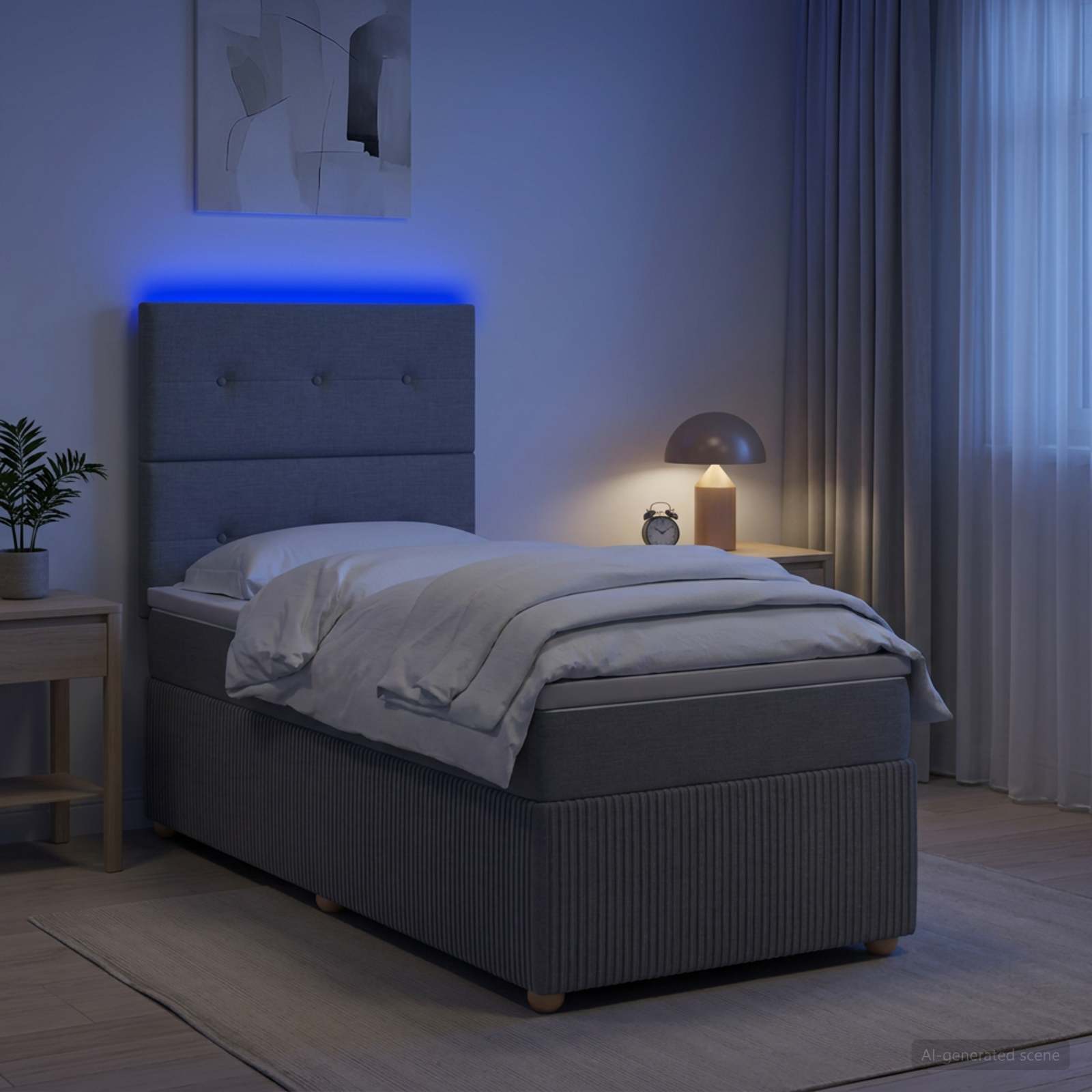 LED Boxspring Bed met Matras Lichtgrijs 100 x 200 cm Stof