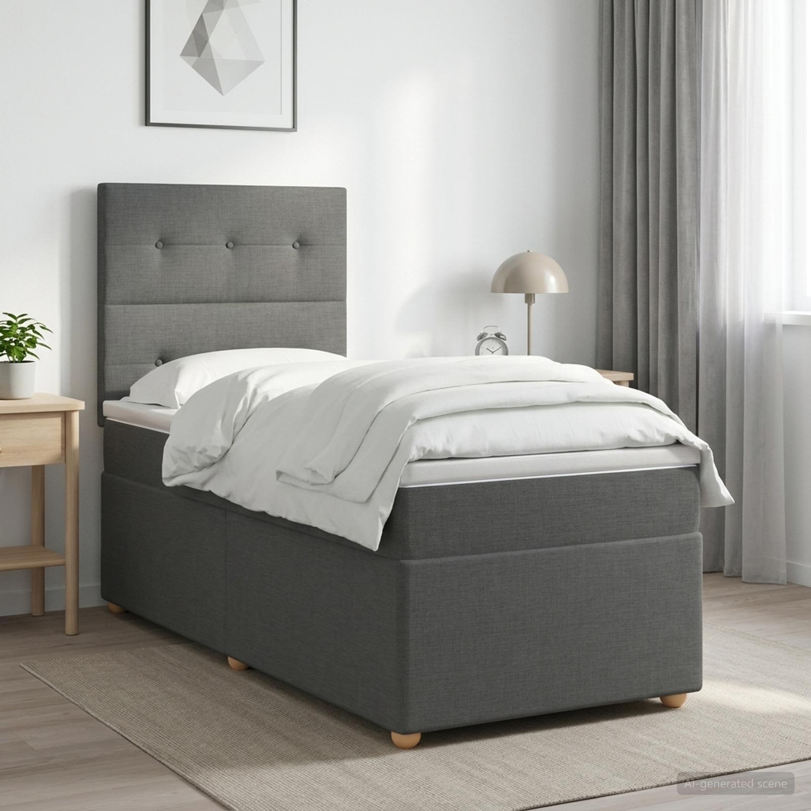 LED Boxspring Bed met Matras Donkergrijs 90 x 200 cm Stof