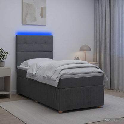 LED Boxspring Bed met Matras Donkergrijs 100 x 200 cm Stof