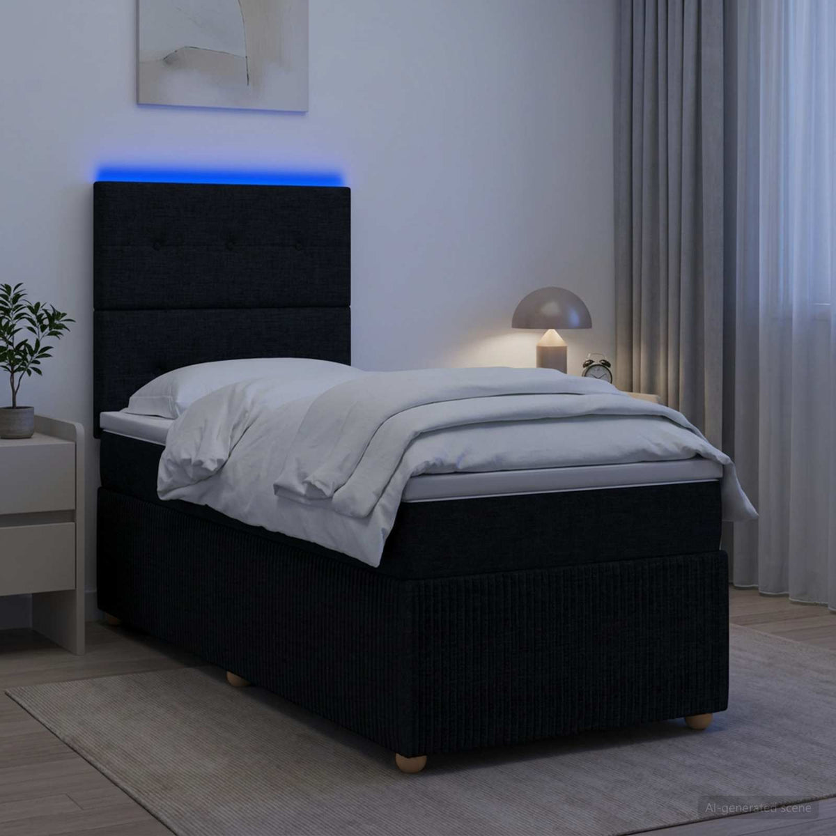 LED Boxspring Bed met Matras Zwart 100 x 200 cm Stof
