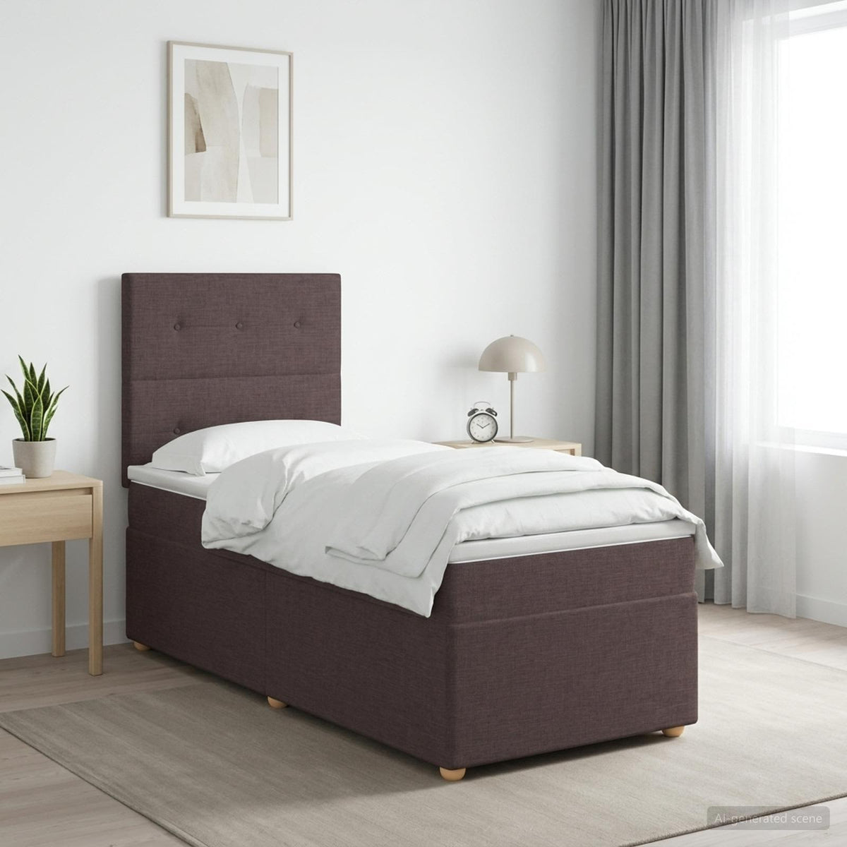 LED Boxspring Bed met Matras Donkerbruin 90 x 190 cm Stof
