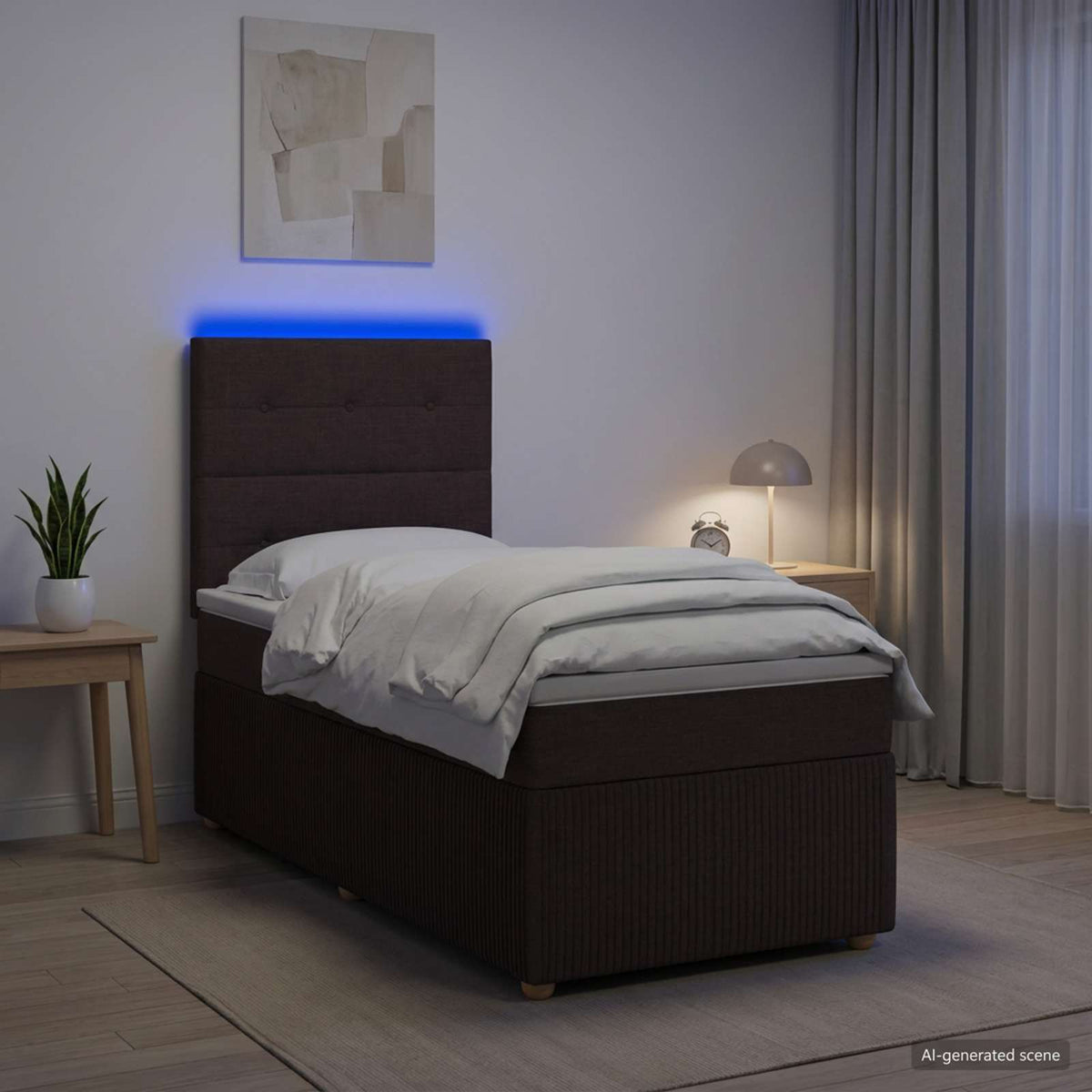 LED Boxspring Bed met Matras Donkerbruin 90 x 190 cm Stof