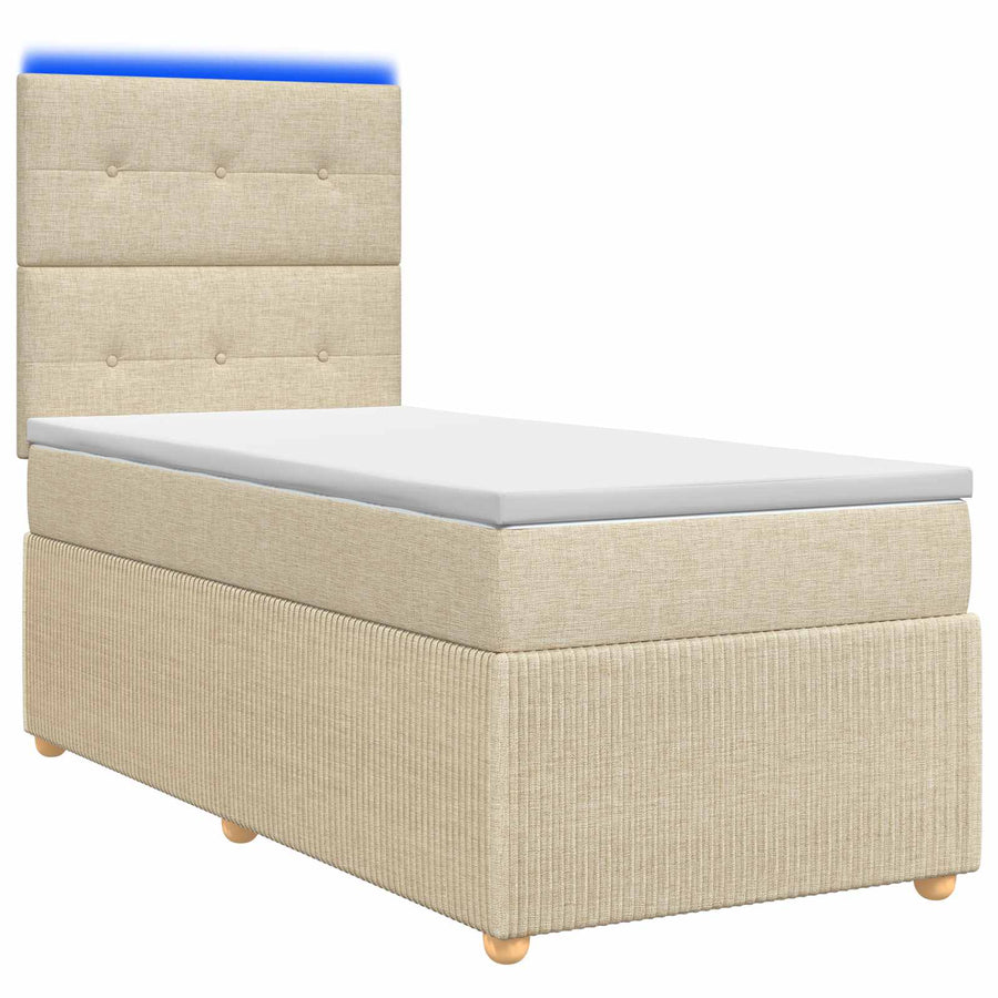 LED Boxspring Bed met Matras Crèmekleurig 80 x 200 cm Stof