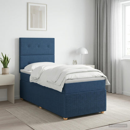 LED Boxspring Bed met Matras Blauw 90 x 190 cm Stof