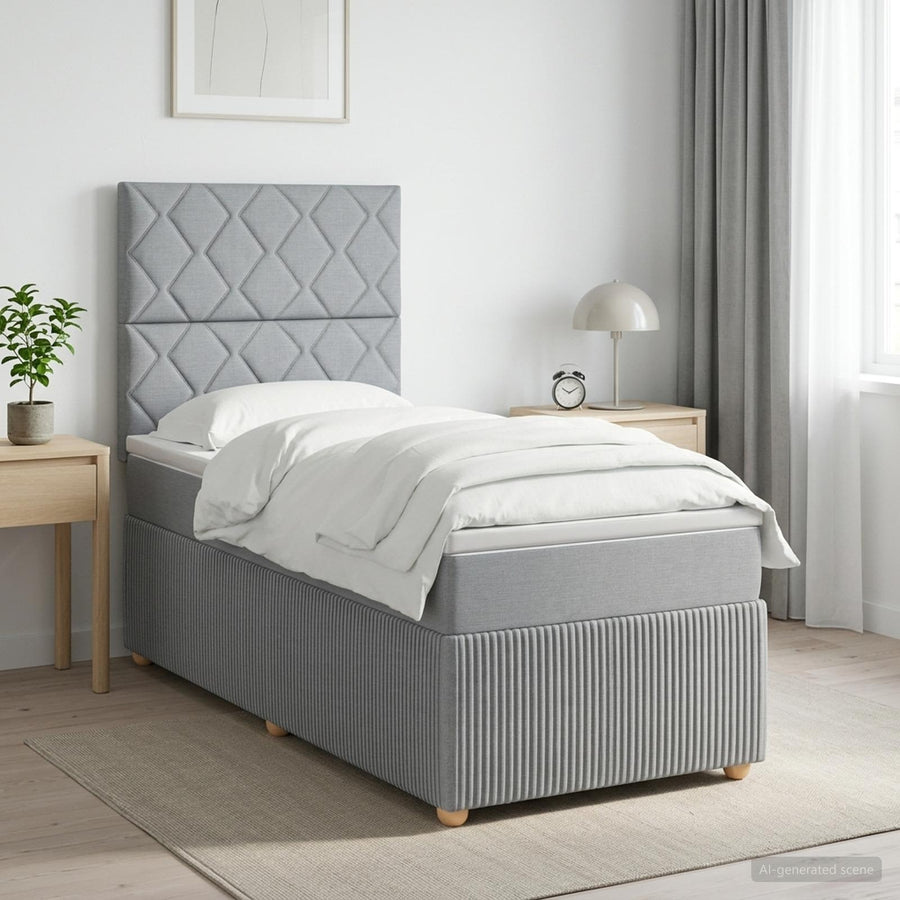 LED Boxspring Bed met Matras Lichtgrijs 90 x 200 cm Stof