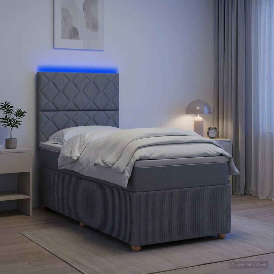 LED Boxspring Bed met Matras Lichtgrijs 80 x 200 cm Stof