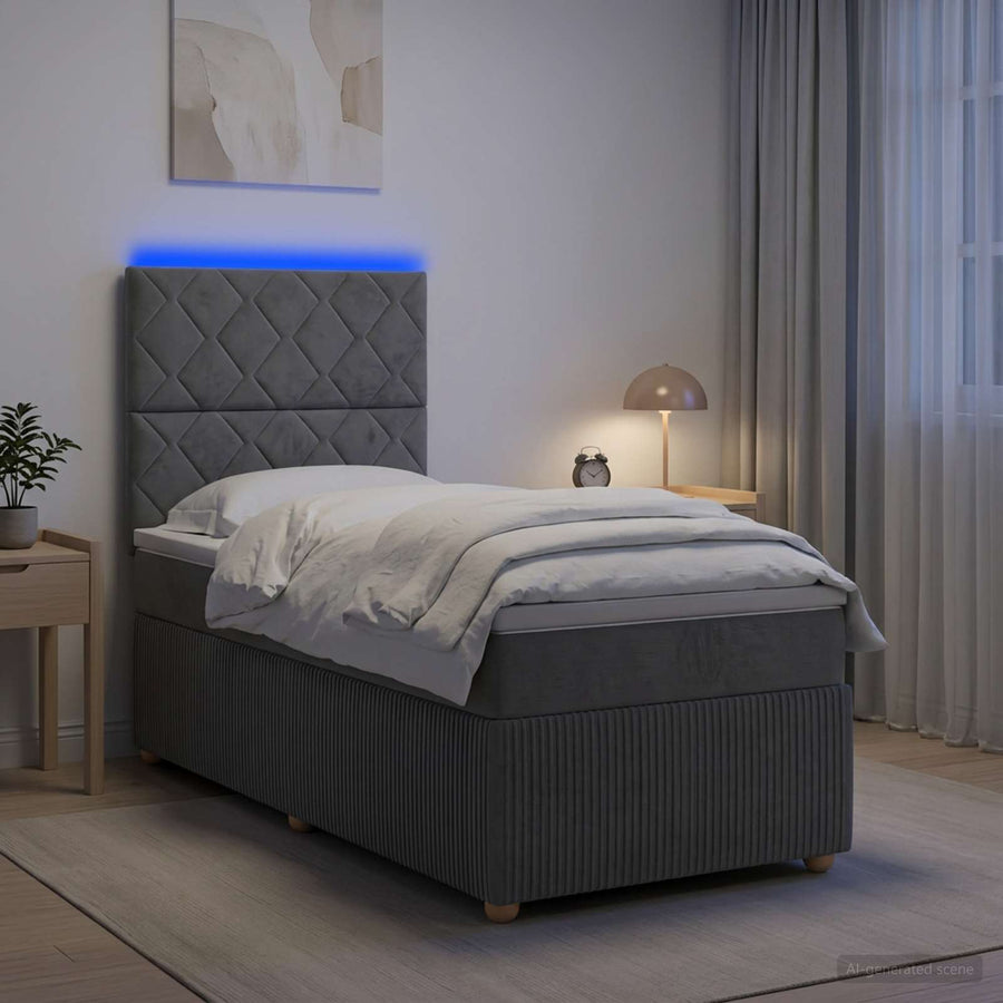 LED Boxspring Bed met Matras Donkergrijs 100 x 200 cm Stof