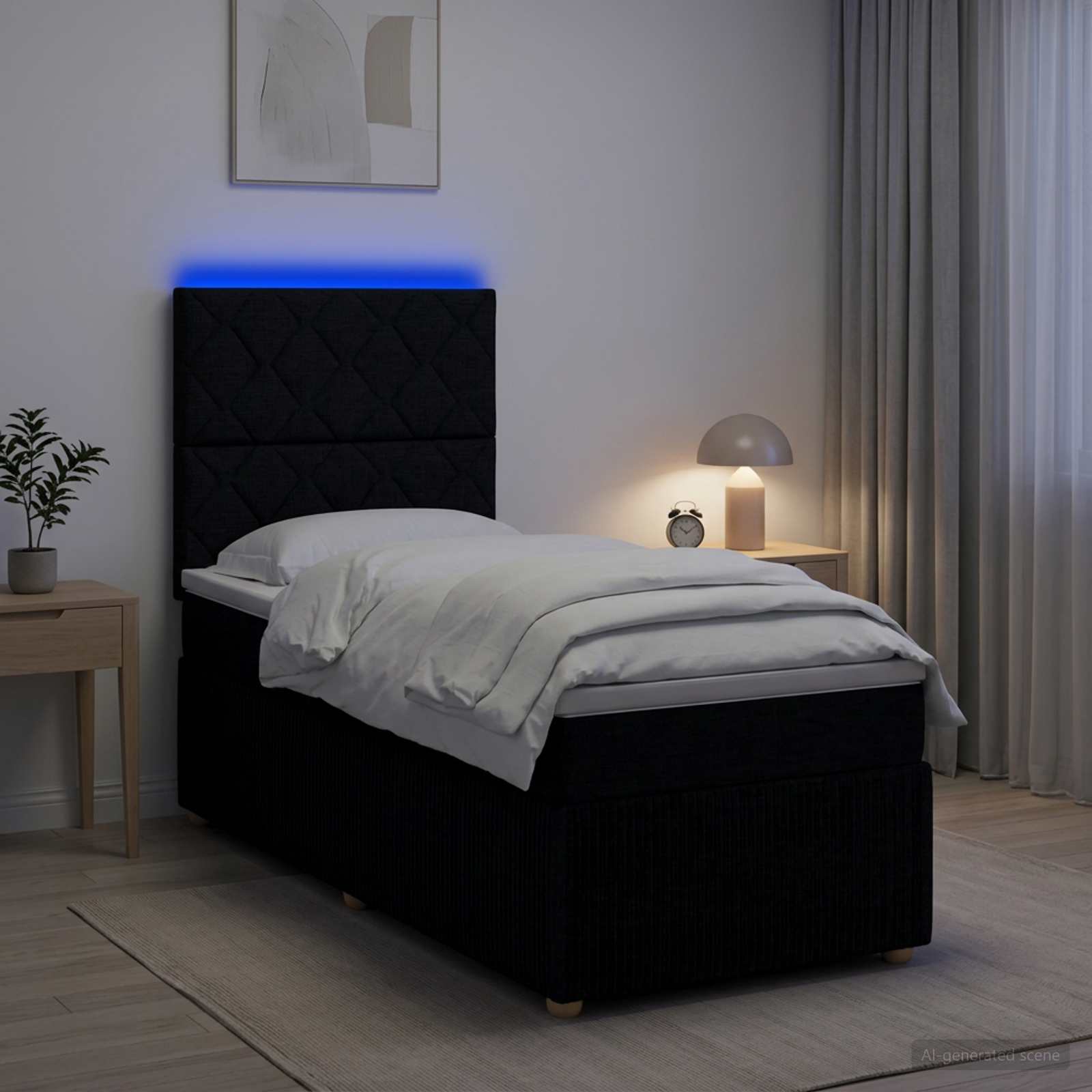 LED Boxspring Bed met Matras Zwart 90 x 190 cm Stof