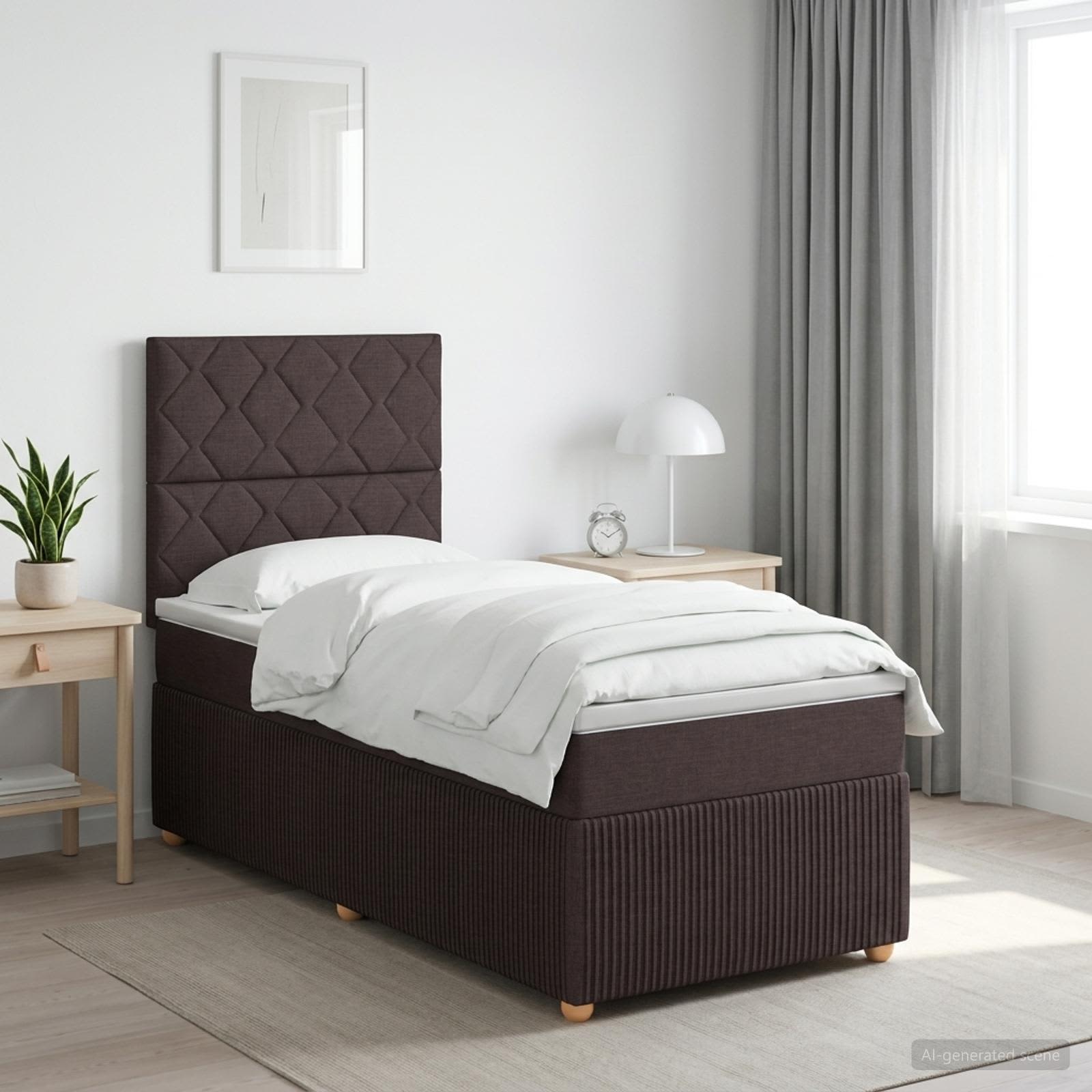 LED Boxspring Bed met Matras Donkerbruin 90 x 190 cm Stof