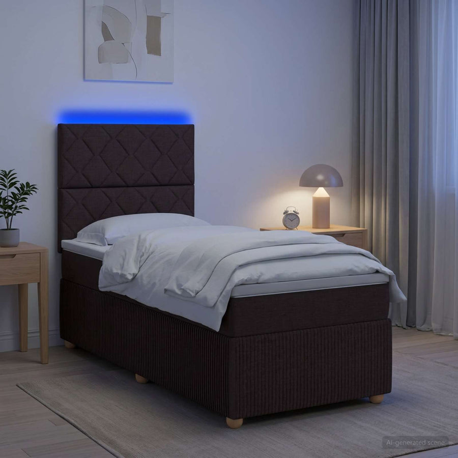 LED Boxspring Bed met Matras Donkerbruin 90 x 190 cm Stof