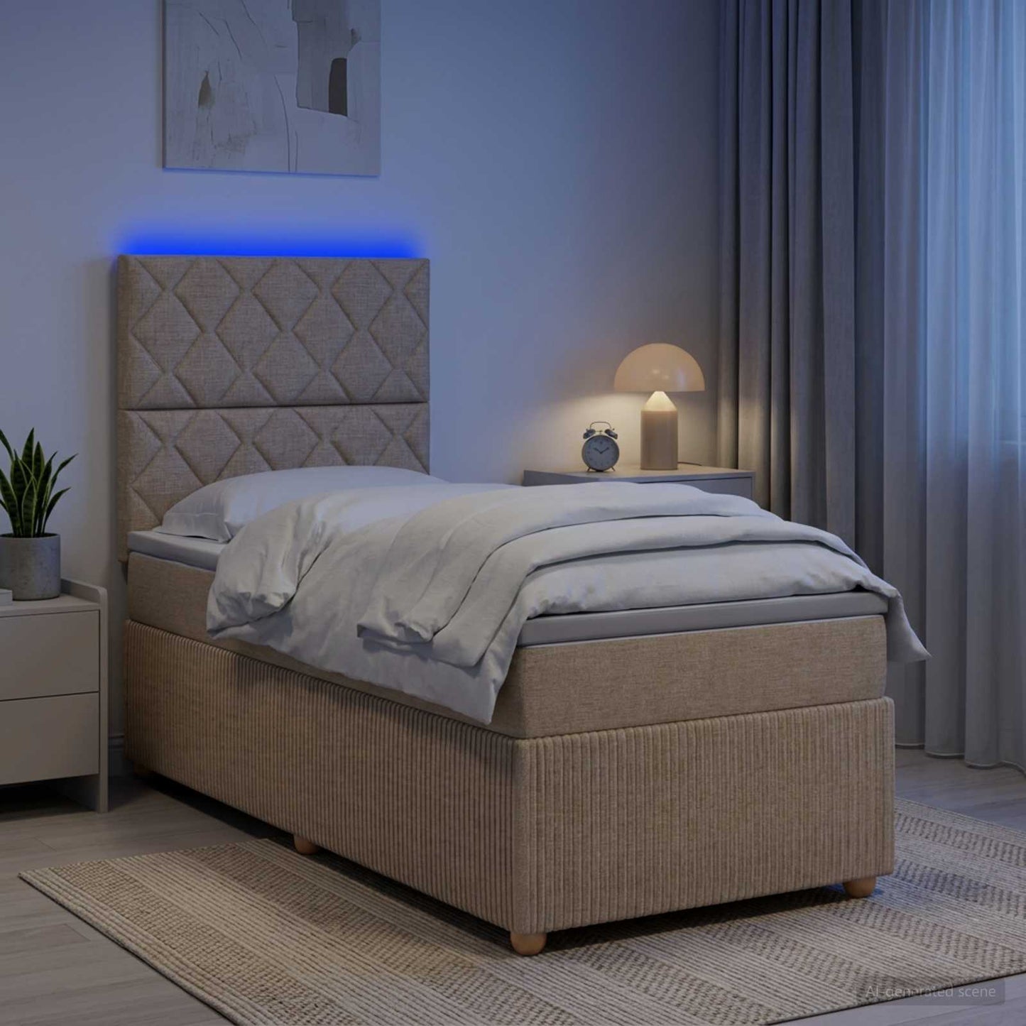 LED Boxspring Bed met Matras Crèmekleurig 80 x 200 cm Stof