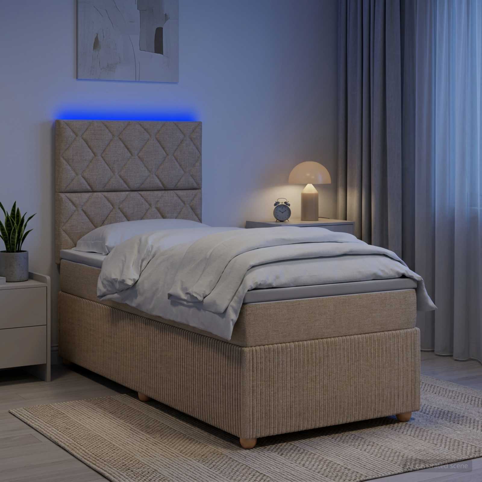 LED Boxspring Bed met Matras Crèmekleurig 80 x 200 cm Stof