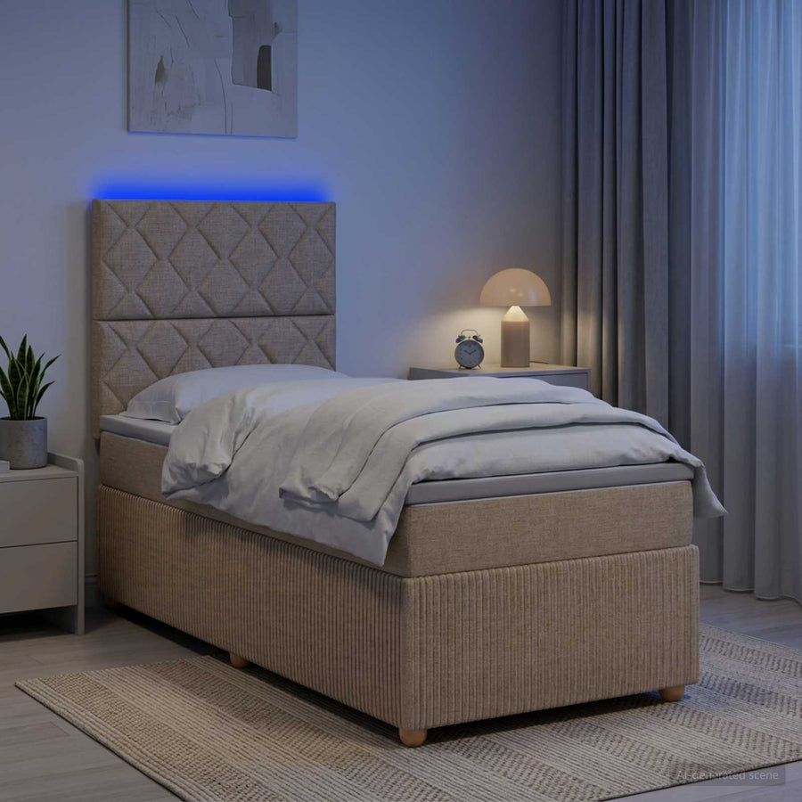 LED Boxspring Bed met Matras Crèmekleurig 100 x 200 cm Stof