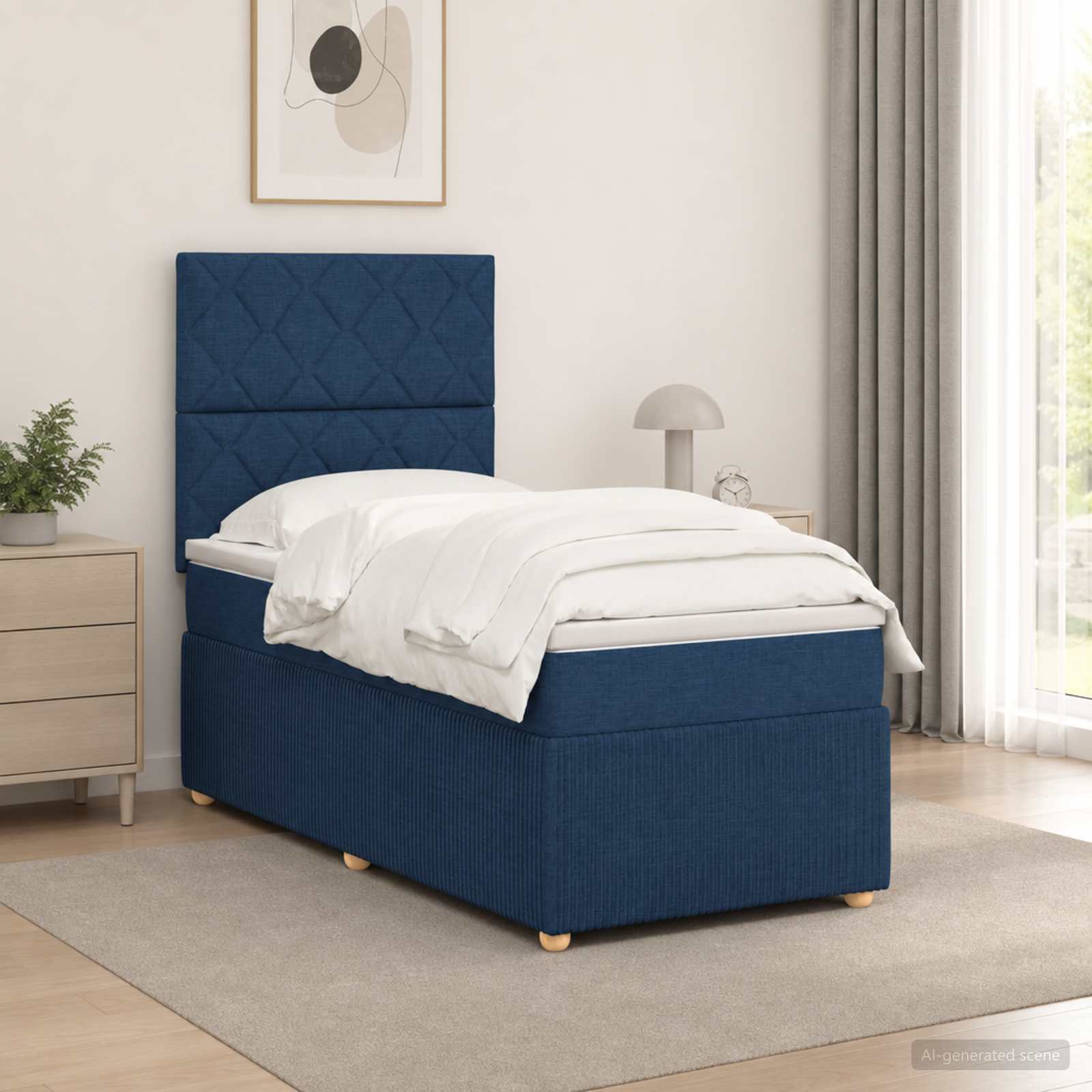 LED Boxspring Bed met Matras Blauw 80 x 200 cm Stof