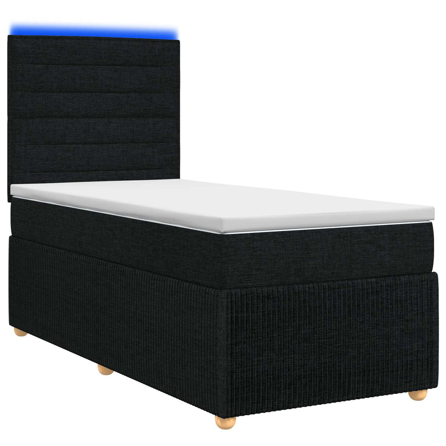 LED Boxspring Bed met Matras Zwart 90 x 190 cm Stof