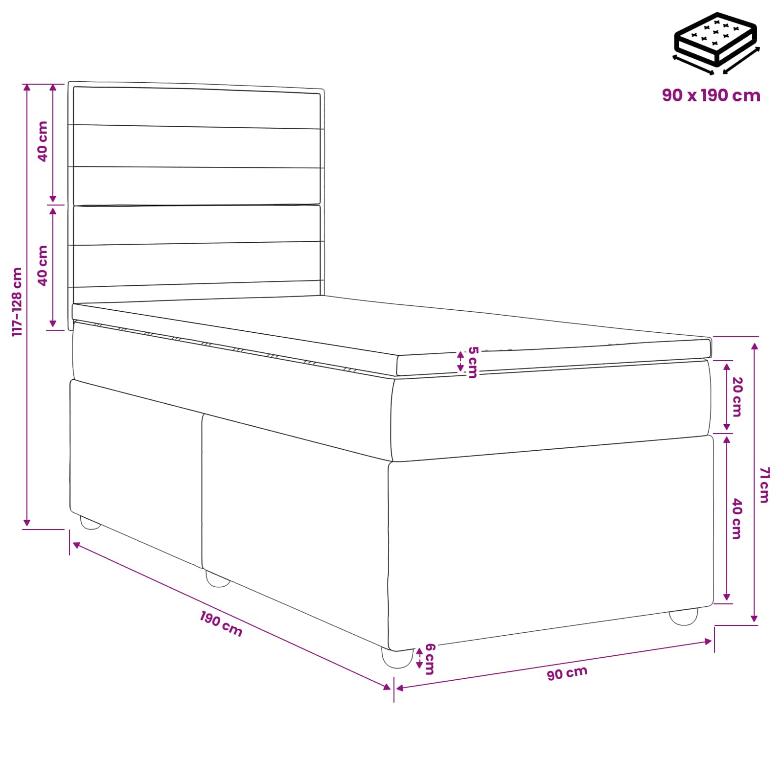 LED Boxspring Bed met Matras Taupe 90 x 190 cm Stof