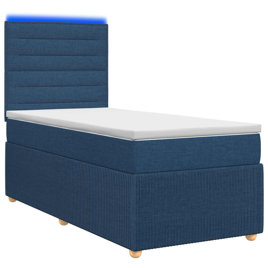 LED Boxspring Bed met Matras Blauw 90 x 190 cm Stof